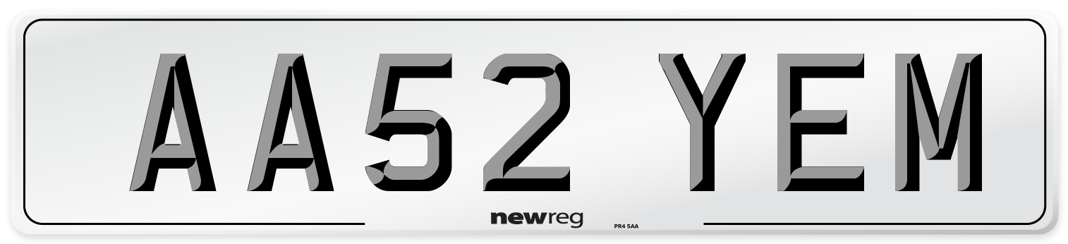 AA52 YEM Number Plate from New Reg